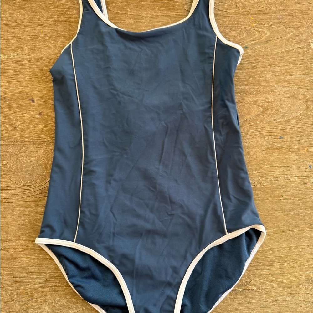 Abercrombie Kids YPB Blue One-Piece Swimsuit with white Trim Sz Girls 11/12